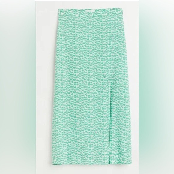 H&M Green and White Midi skirt with high side slit size 4 - Picture 1 of 3